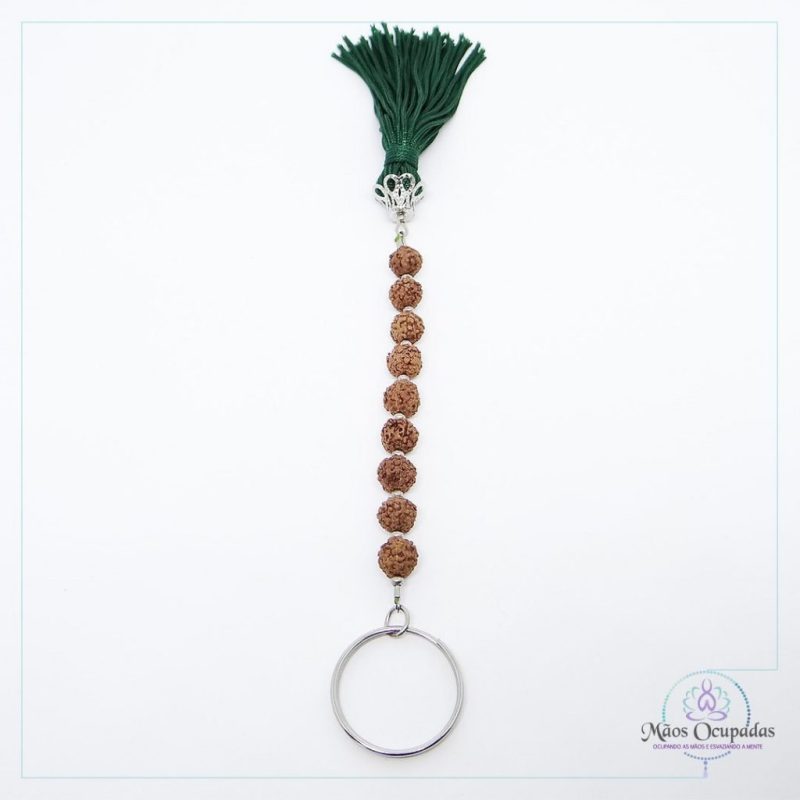 Chaveiro japamala 9 contas em rudraksha metal e tecido