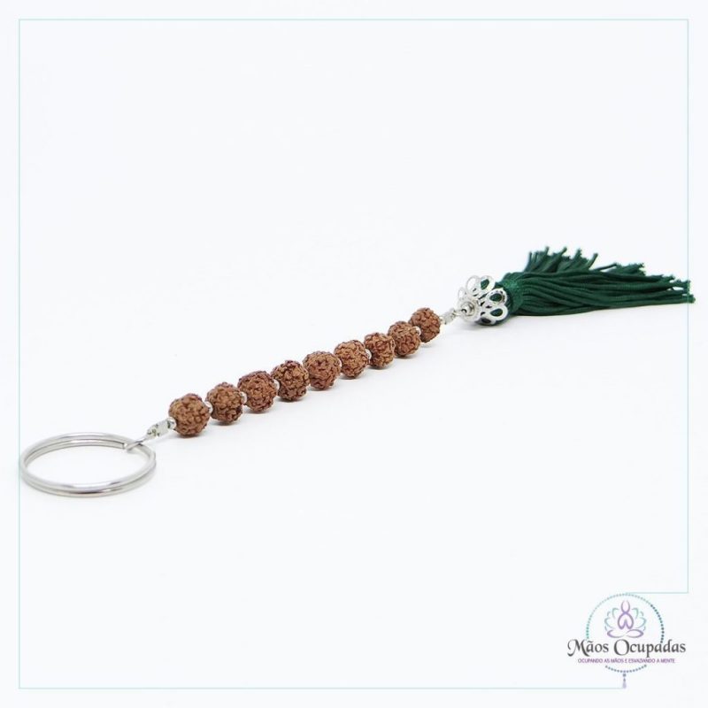 Chaveiro japamala 9 contas em rudraksha metal e tecido
