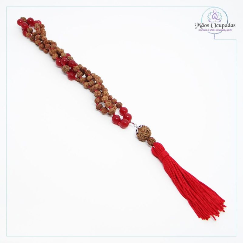 muladhara japamala 108 contas em rudraksha e jade rubi vermelho