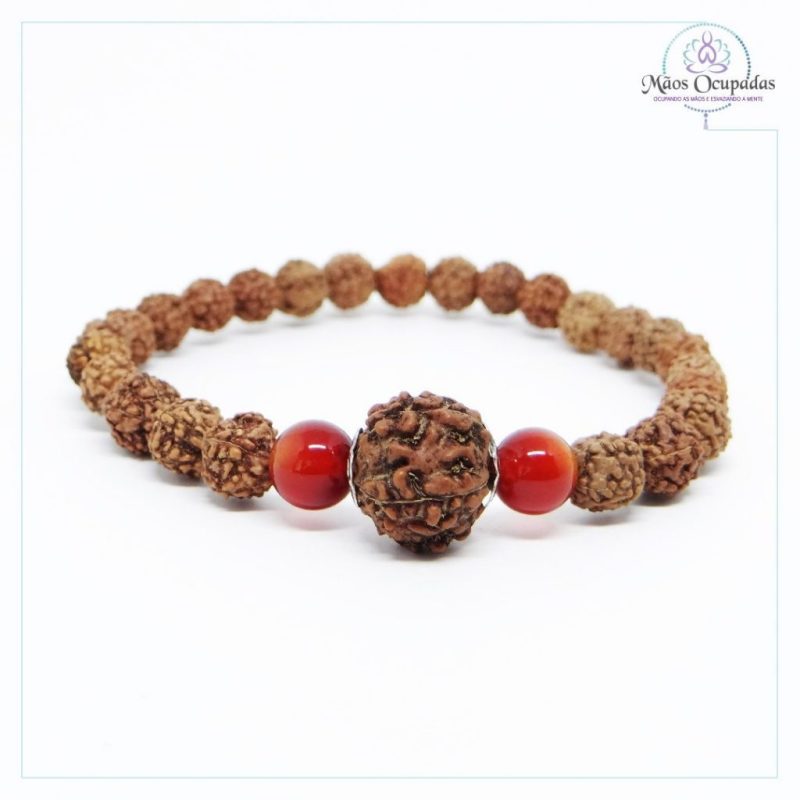 pulseira japamala 27 contas rudraksha agata de fogo