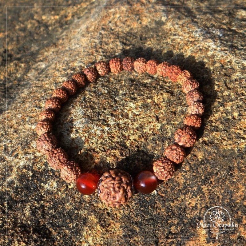 pulseira japamala 27 contas rudraksha agata de fogo