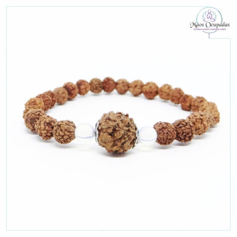Pulseira japamala 27 contas em rudraksha e pedra da lua
