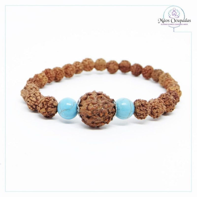Pulseira japamala 27 contas em rudraksha e turquesa