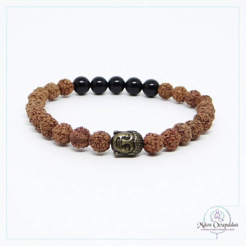 Pulseira japamala 27 contas rudraksha onix buda