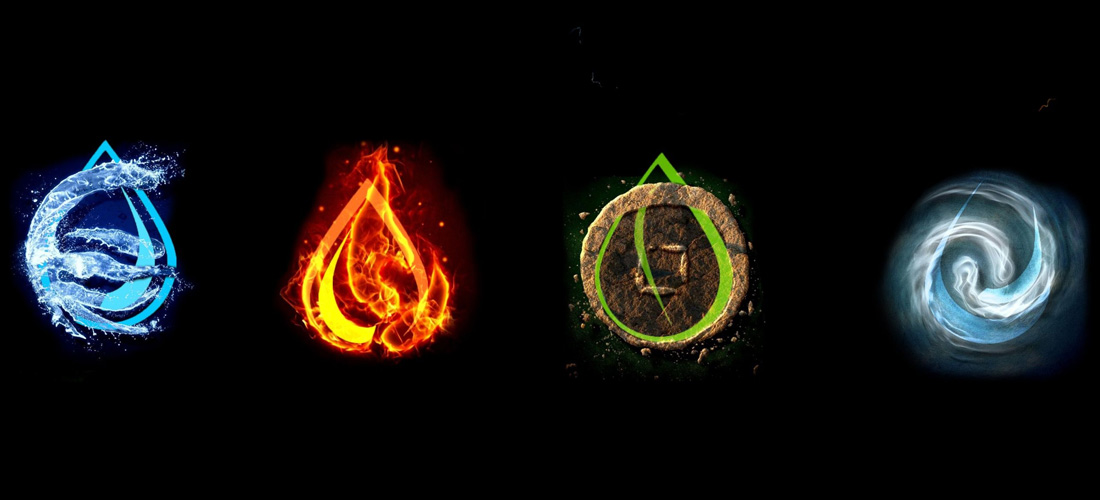 Conjunto de quatro elementos. fogo, água, ar e terra